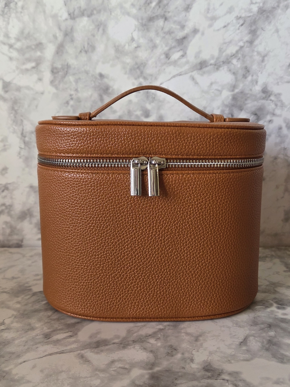 Leather Makeup Bag Organizer with Compartments - Standing Travel Cosmetic Bag